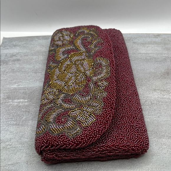 La Regale Red Gold Silver Beaded Clutch Evening Bag Elegant Classic Vintage - Picture 5 of 12